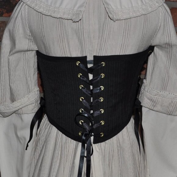 Handmade 2 sided, Lace-up, Bustier Corset, Floral Tapestry & Black Pin Stripe  M - Picture 8 of 9